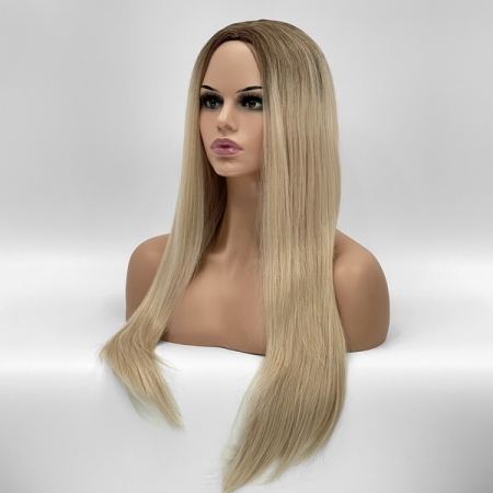 Длинный парик без челки из термоволос 733, цвет Y6-BLOND-MIX пшеничный блондин с темными корнями