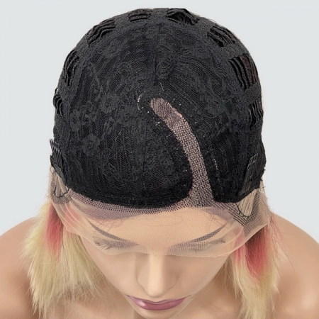 Парик с сеткой Hania Lace Front: цвет 613SPC28-4 блондин с переходом от темных корней к розовому